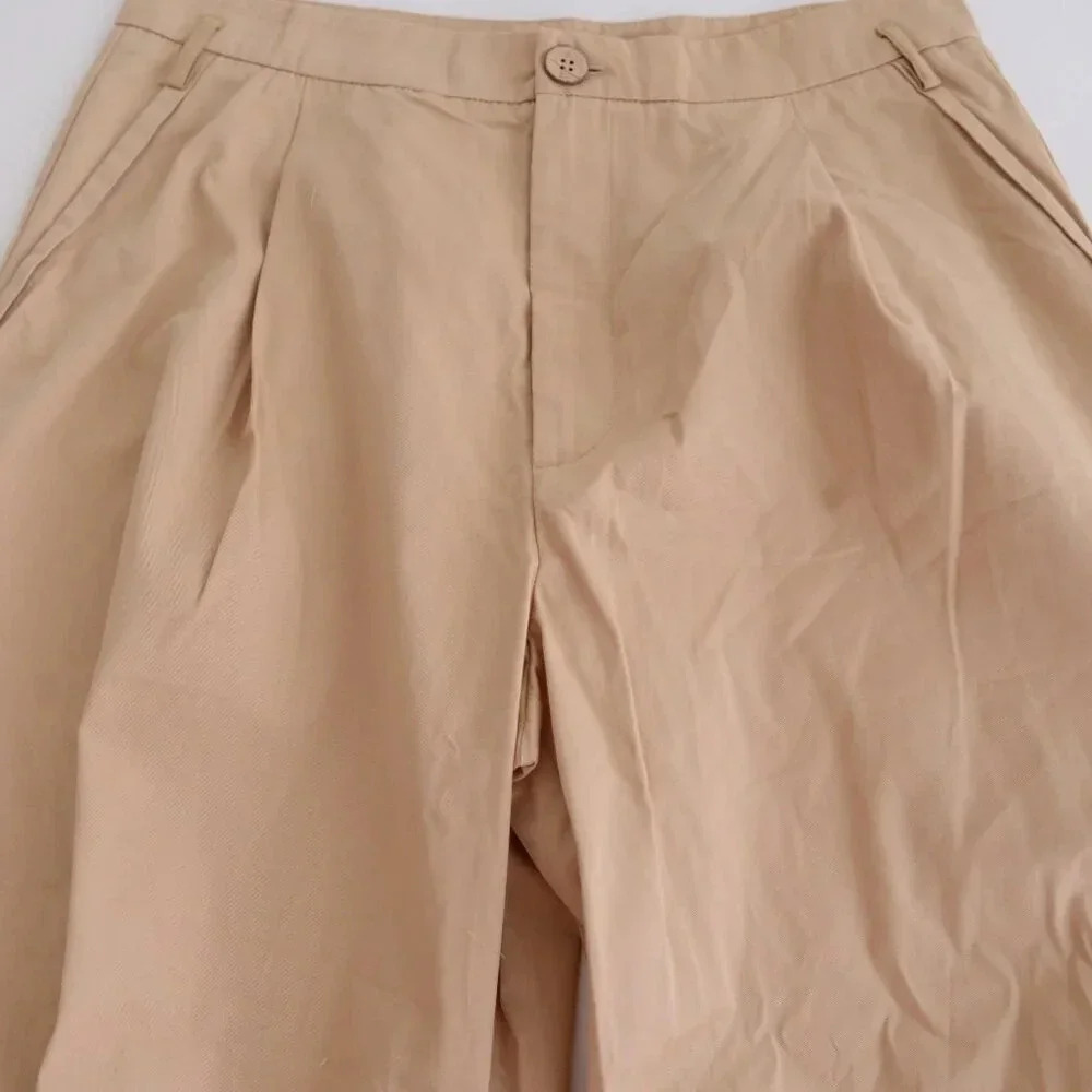 Free People Beige 100% Cotton Balloon  Palazzo Baggy Pleated Crop Pants 6 - Picture 8 of 12